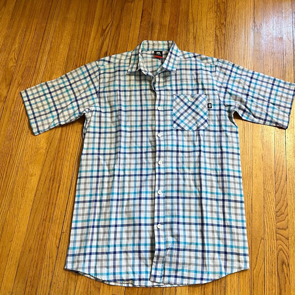 ECKO Shirt Mens Large Tall Plaid Button Short Sleeve Y2K HipHop